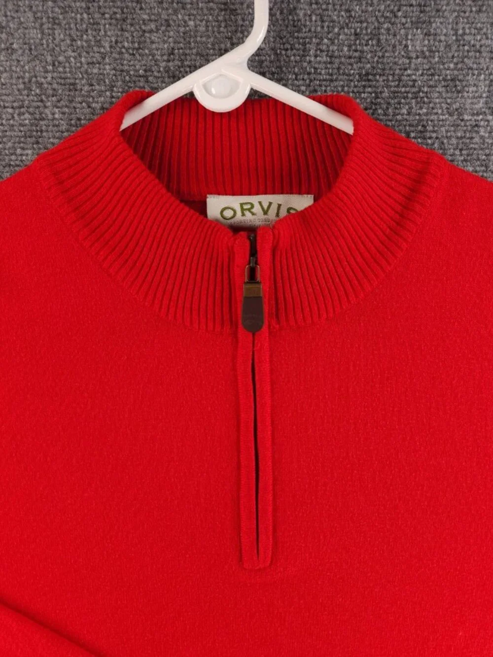 Orvis Cotton Silk Cashmere Pullover Red Sweater Soft 1/4 Zip Knit Mock Neck